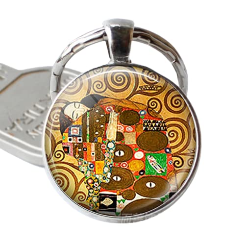 Porte-clés Gustav Klimt The Kiss de Klimt, Fulfillment, Water Serpents Arbre de vie, Ferme Jardin Dôme en verre en métal pour femme le jour de Noël, 16, Métal, goldstone