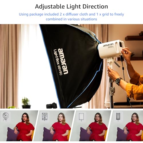 amaran Light Box 6090 Soft Box, Foldable One-snap Quick-Setup Narrow Rectangular Bowens Mount softbox for amaran 60/100 /200 /150c 300c (Light Box 60x90)