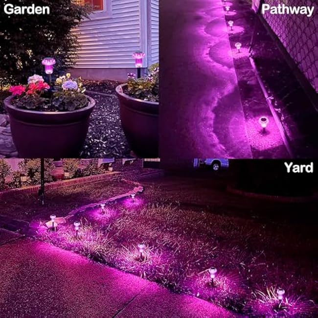 16 Pack Halloween Solar Lights Outdoor Hot Pink Solar Pathway Lights Outdoor Purple Mushroom LED Waterproof Lighting Stake for Outside, Yard, Path, Garden, Lawn, Patio, Landscape Decorations