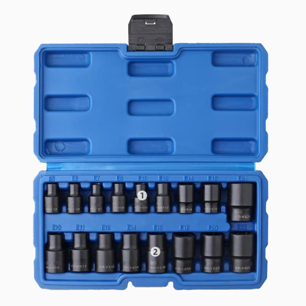Lot de 17 douilles métriques de type E, acier au chrome vanadium, poignée ergonomique antidérapante, pour réparation automobile et bricolage