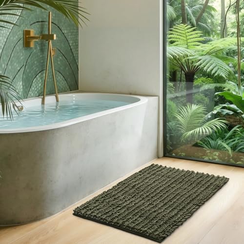 Tapis de bain doux vert olive DEXI pour sol de douche moderne