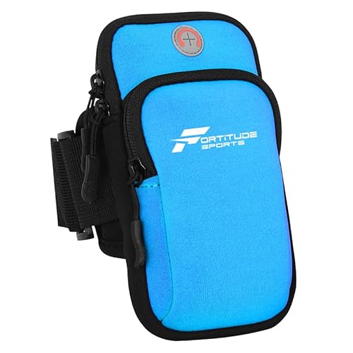 Fortitude Sports Arm Phone Holder | Waterproof Phone Pouch For Jogging, Cycling, Gym | Running Armband For iPhone, Samsung Galaxy, Huawei (Blue)