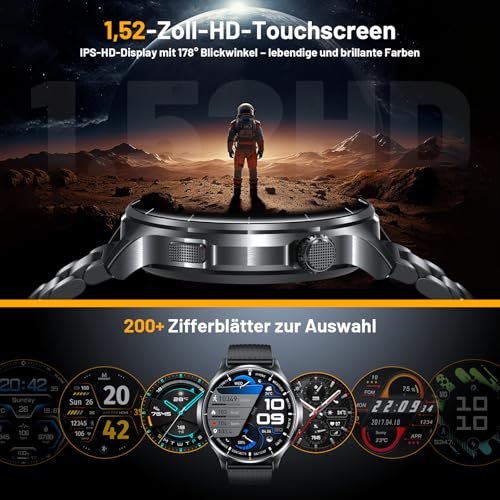 Image of Smart Watch for Men, 1.52 inch HD Fitness Tracker with Blood Pressure SpO2 Heart Rate Sleep Monitor, 110 Sports Modes, 1000mAh Battery Watches for Men Compatible with Android iPhone