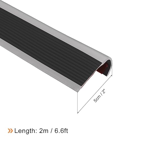Miniatura 13 de uxcell 1 protector de borde de escalera de vinilo, borde antideslizante, peldaños interiores y exteriores, fácil de instalar, 3.3 pies, negro y gris