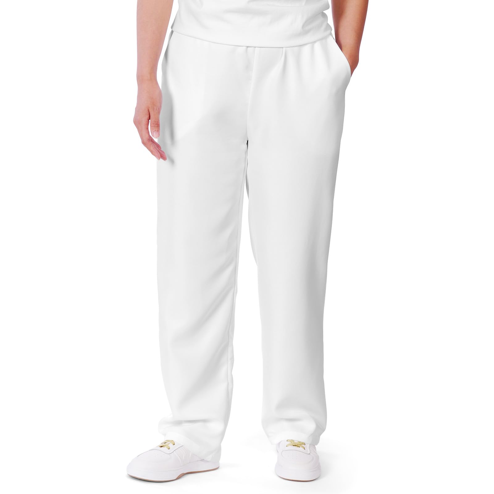 AUYAO Unisex Krankenschwester Hose Medizinische Schlupfhose Kasack Arbeitshose Multitaschen Berufshose Pflege Pflegehose Damen Bügelfrei Krankenhaus Hose Pflegehose für Pflege Praxis Klinik Weiß,M~2XL