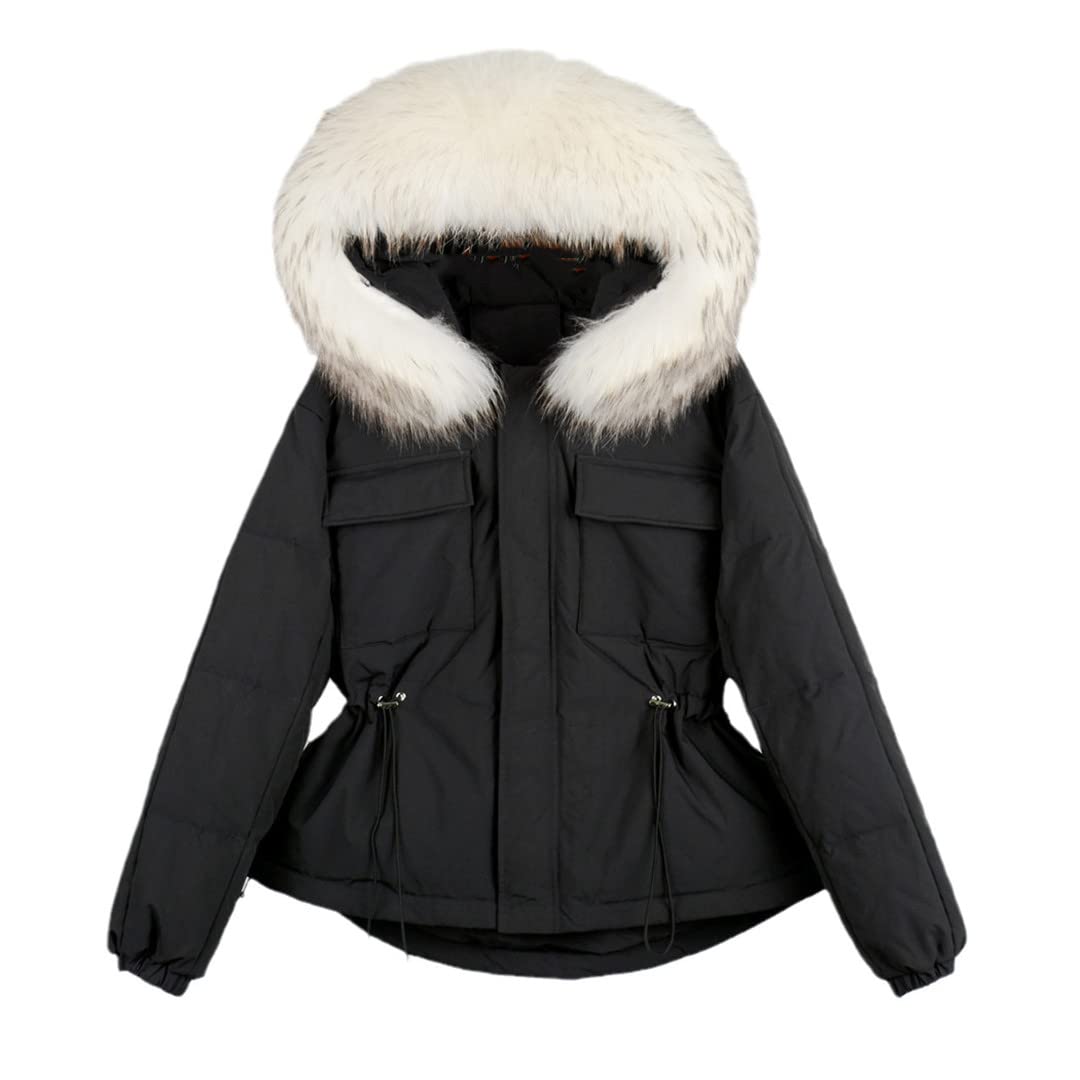 Doudoune en duvet de canard 90% et capuche fourrure Black Fur1