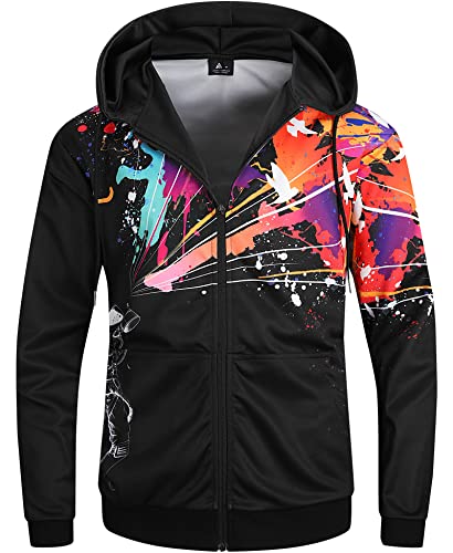 V Valanch Zipper Hoodies For Men Zip Up Sweatshirt Jacket With Hooded 3D Print Athletic Sweater With Designs Black Xl #TOP14
