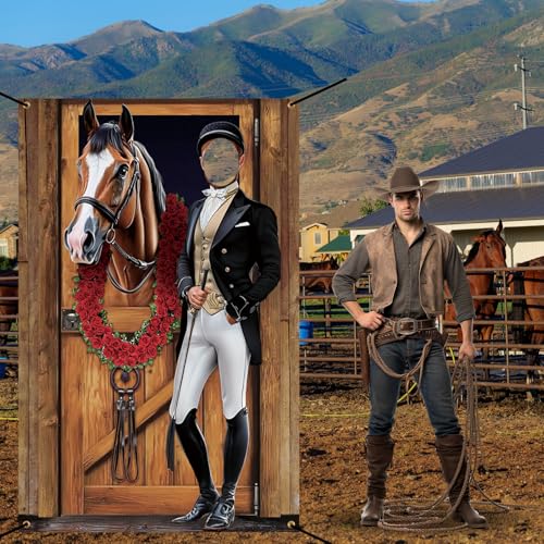 Image of Tudomro Horse Racing Photo Props Background 6 x 4 ft Derby Party Decorations Run for The Roses Photography Banner Roses Horse Race Photo for Rose Race Party Supplies Equestrian Racetrack Props