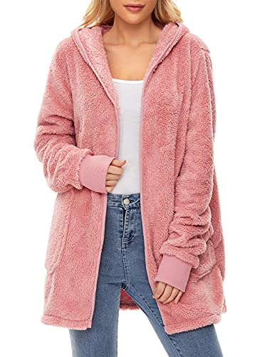 Image of Century Star Women Fleece Cardigan Hooded Loose Fuzzy Cardigan Coat Womens Fuzzy Jacket Outwear