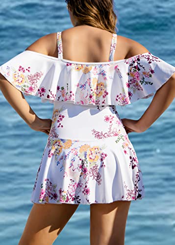 Image of COCOPEAR Women's One Piece Flounce Swimsuit Off Shoulder Bathing Suit Tummy Control Swimdress(FBA)