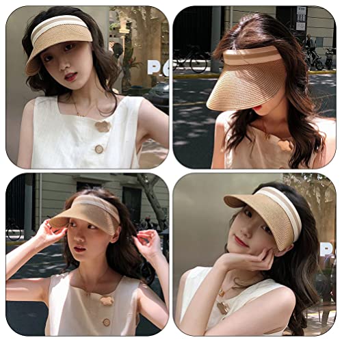 FAVOMOTO Chapéu feminino com viseira de sol de palha com proteção UV e aba de praia dobrável para ra