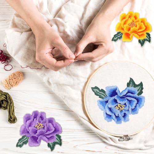 Styquenzer 578409_1_DCRRWBZ4 4 Pieces Rose Flower Embroidered Patches Large Floral Iron On Fabric Jeans Patches 4 Colors Sew On Flower Embroidery Clothing Patches Appliques For Hats Jeans Clothes Bags Shoes Diy Crafts Making thumb #3