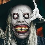 Cuwtheugwg Masque Halloween Effrayant en Latex,Halloween Horreur Adulte Realiste Humain Homme Sourire Démons Mal Cosplay Props Masques Costume Couverture De Visage pour (003 Blanc,Taille Unique)