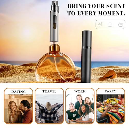 8ml Perfume Atomizer Travel Refillable,Mini Cologne Dispenser, Bottom-Filling Fragrances Perfumes Bottle,Portable Sprayer Pocket Size for Women Men Cruise Car Trip Gift 2pcs (Black-Black)3