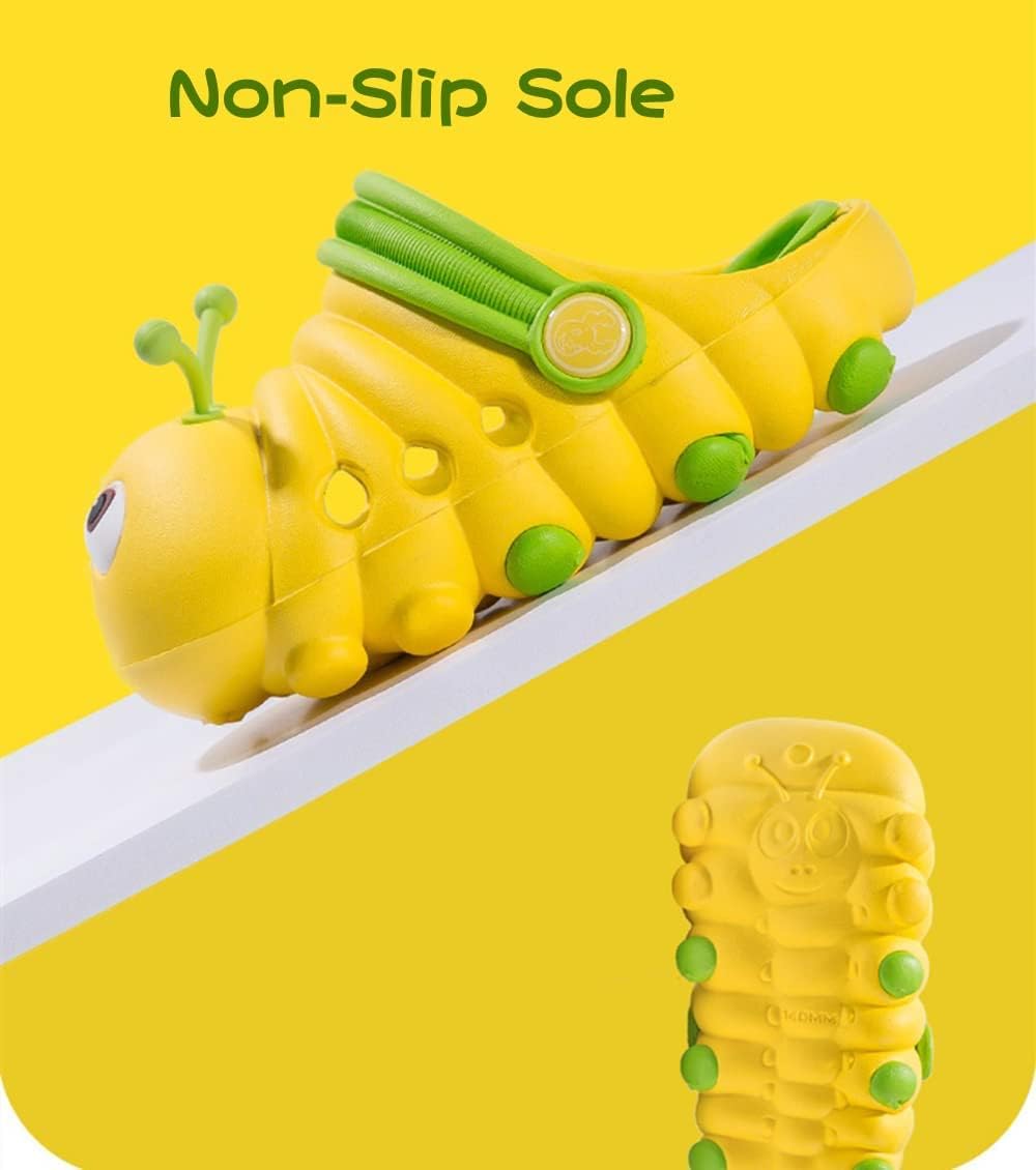 Kids Cute Caterpillar Clogs Garden Shoes Boys Girls Non-Slip Soft EVA Slides Slippers Indoor Outdoor Waterproof Children Water Shower Beach Pool Sandals, Yellow, 7-7.5 Toddler