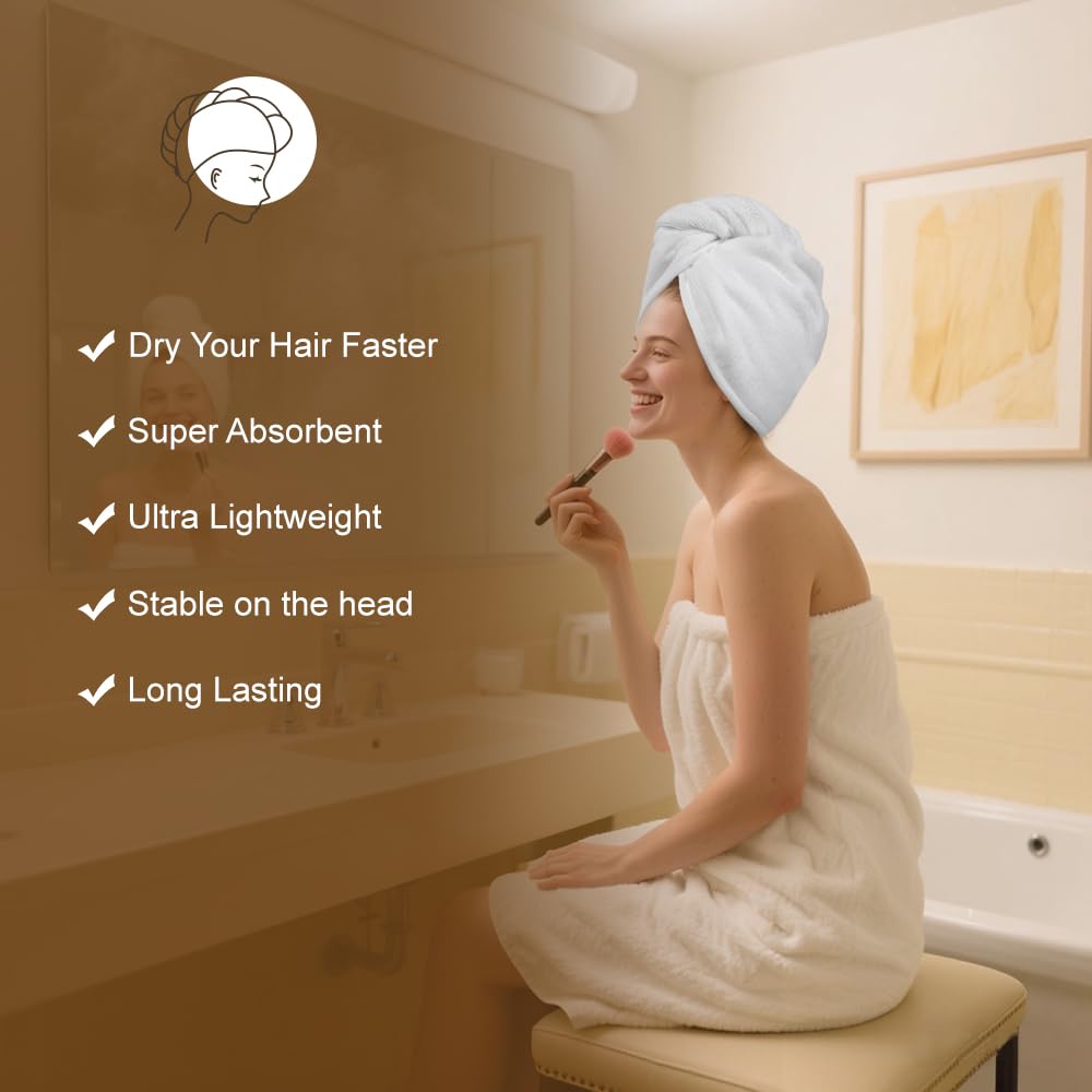 Poyday Microfibre Hair Towel Wrap: 2Pack Head Drying Towel Super Absorbent Anti Frizz Turban Towelling For Women Girls Long Wet Plopping Curly Hair - Image 3