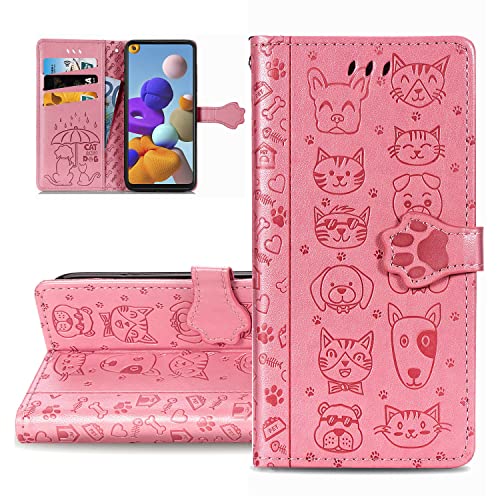 LEMAXELERS Carcasa Motorola Moto G53 5G,Funda Motorola Moto G53 5G Lindo perro gato en relieve Carcasa de Tipo Libro con Ranuras para Tarjetas de Soporte y Solapa Case,SD Cat Pink