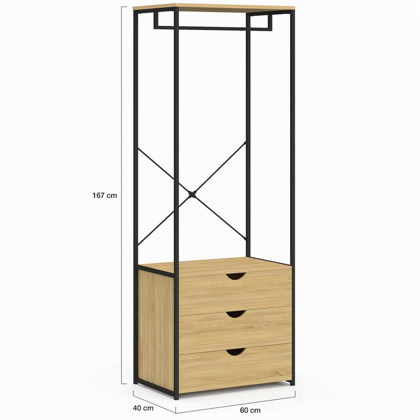 IDMarket – Armario de ropa con 3 cajones L.60 cm DETROIT diseño industrial