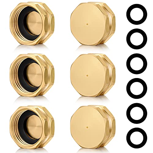 YELUN 3/4"Garden Hose End Caps,Brass Garden Hose Cap with Washers,Female End Cap 6 Pack