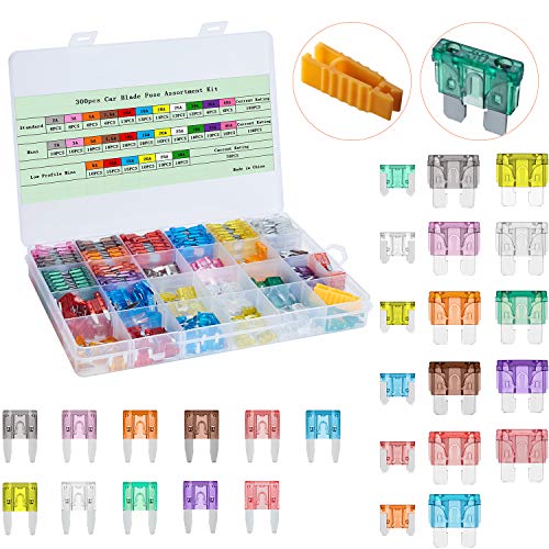 300 Pieces Car Fuses Assortment Kit - Standard & Mini Size & Low Profile Mini (2A/3A/5A/7.5A/10A/15A/ 20A/25A/30A/35A/40A), Replacement Fuses for Car/RV/Truck/Motorcycle/Boat/SUV Auto Fuses