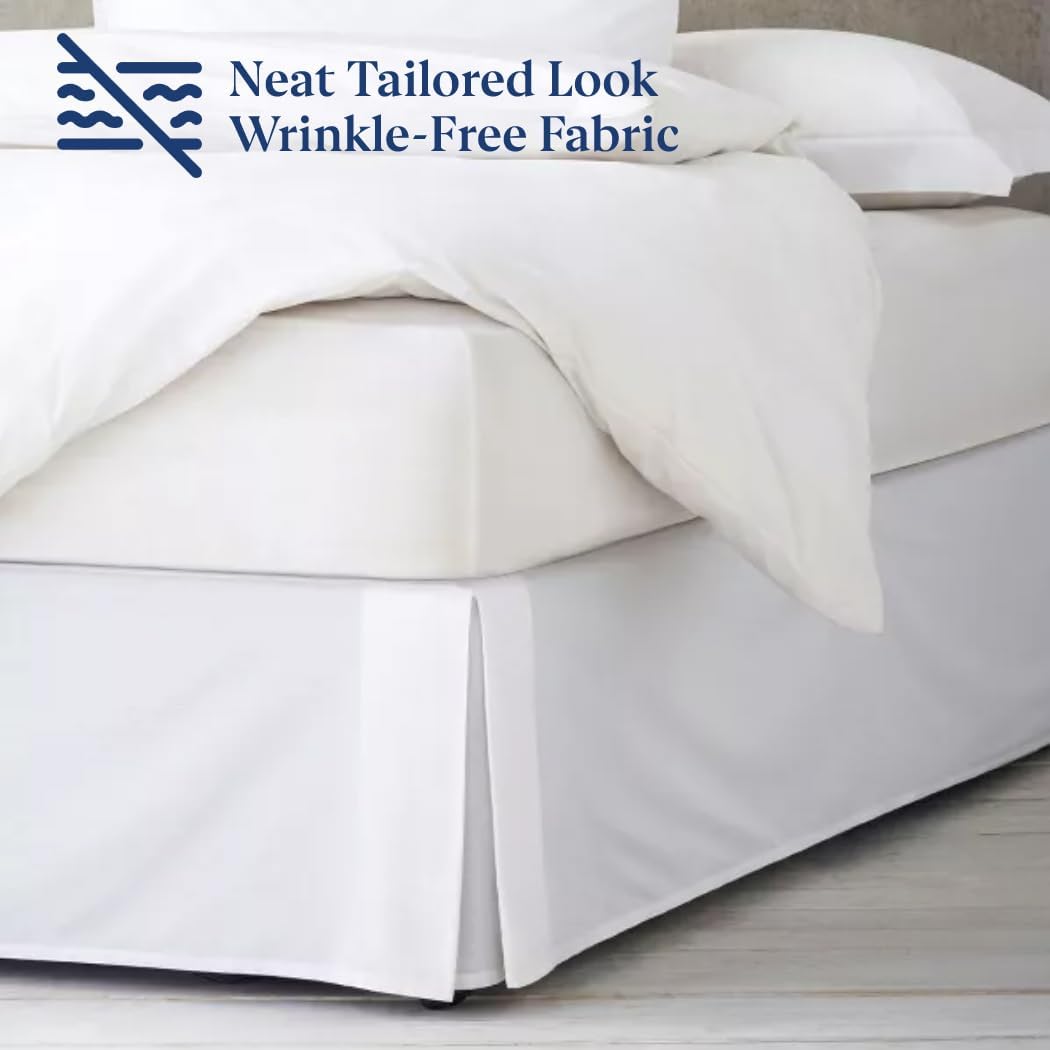 SKY BEDDINGS Luxury Pleated Queen Bed Skirt with Split Corners - 12 Inch Tailored Drop - Pleated Dust Ruffle - Wrinkle-Free 100% Microfiber - Easy Fit, Soft & Durable - Ivory