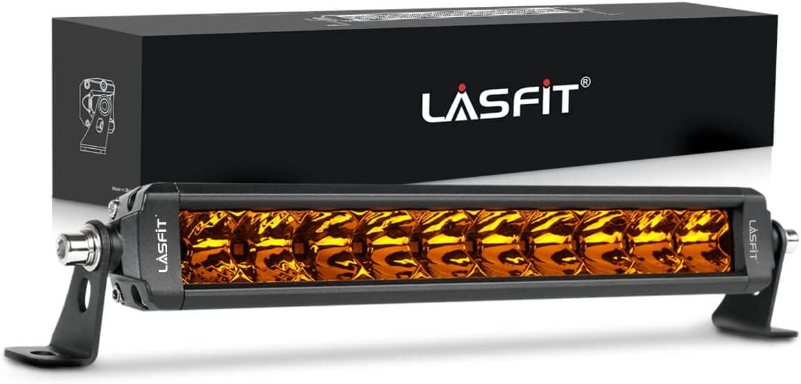 LASFIT 12 inch Amber LED Light Bar, Single Row, Off Road, IP67 Waterproof, 30V, Aluminum & Stainless Steel Housing