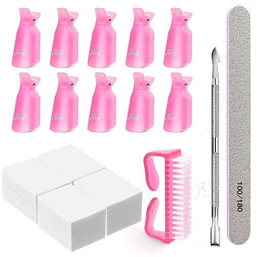 Gel Polish Remover Kit, Gel Nail Polish Remover Tools with Nail Clips, Nail Wipes, Cuticle Pusher, Nail File for Acetone Acrylic Nail Remover