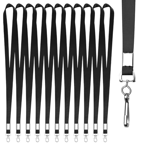 LUMOOM 12 cordones negros para el cuello, cordón de nailon, funda de identificación, llavero, para identificación, insignias, llaves, tarjetas de plástico, etc