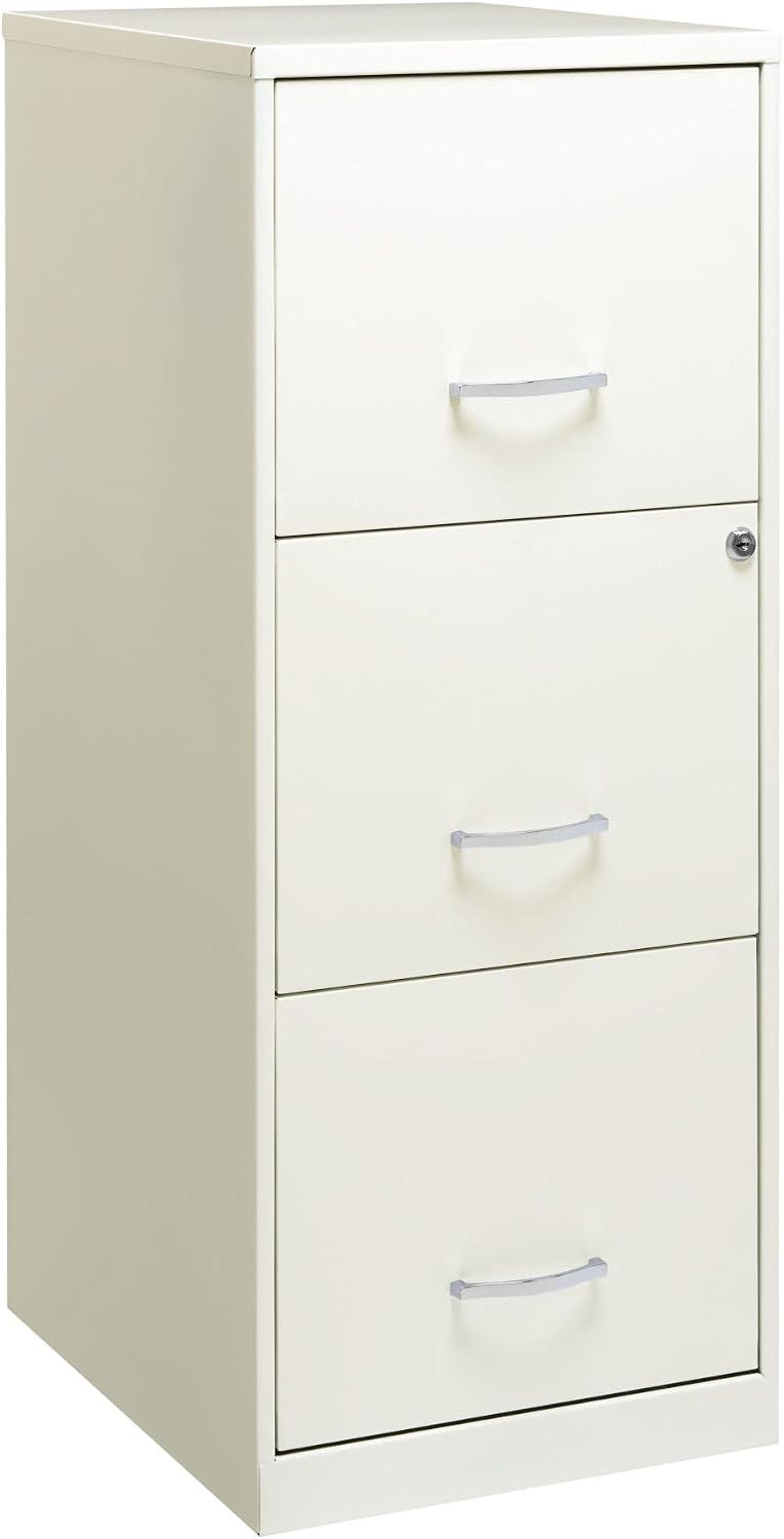 Space Solutions 3 Drawer Vertical Metal File Cabinet with Lock Pearl White