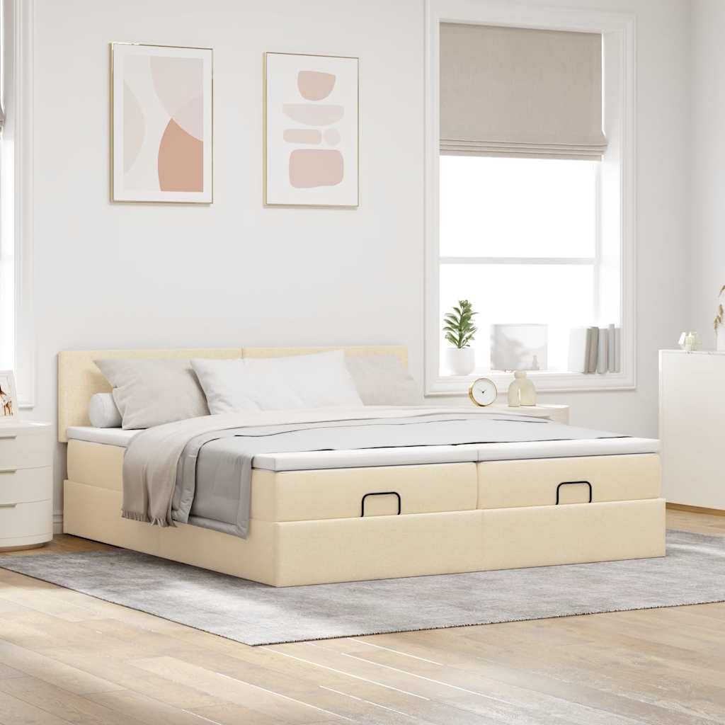 Ottomanbett 160x200 cm Creme mit Taschenfederkernmatratze & Hydraulik Stauraum, platzsparendes Doppelbett aus Stoff für Schlafzimmer & Gästezimmer