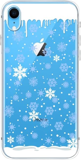 Blingy's iPhone XR Case, Cute Falling Snowflake Pattern Fun Winter Holiday Christmas Style Transparent Soft TPU Protective Clear Case Compatible for iPhone XR 6.1 inch (Snowflakes)