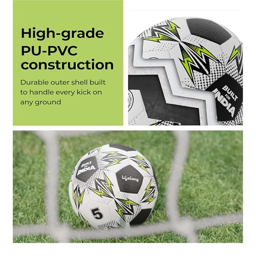 Image of Lifelong Professional 32 Panel PU-PVC Match Football | Durable Soft Leather Soccer Ball with Latex Wound Bladder | for All Surface Artificial & Natural Grass (Size 5, Multicolour)