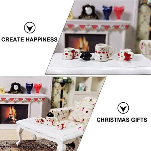 TOYANDONA Weihnachten Puppenhaus Deko Keramik Teeservice: Mini Teekanne Teetasse Puppenstube Küche Weihnachtsdeko… – Bild 7