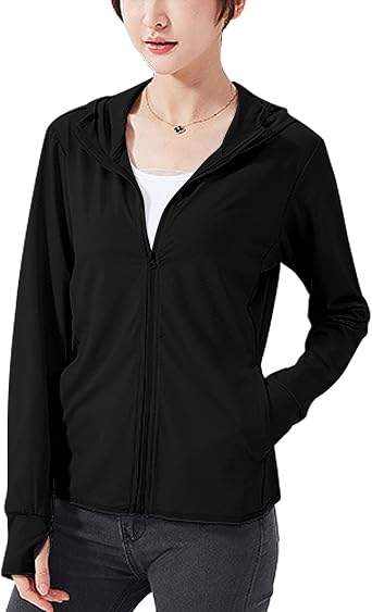 Sukany Women's UPF 50+ Sun Protection Hoodie Running Lightweight UV Jacket Athletic Thin Zip Up Outdoor Hiking Long Sleeve SPF Shirt with Thumb Holes