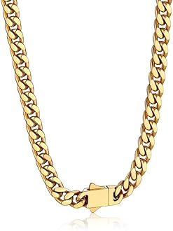 Bandmax Mens Stainless Steel Chain Necklaces 5/7/9/12MM Chunky Miami Cuban Link Chain Necklace Bracelet Silver/Gold Plated/Black Chains for Men 18"-30"