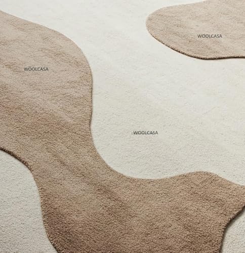Image of Hand Tufted Wool Rug 6x8 Ft - Modern Irregular Shape Aesthetic Carpet, 1 Inch Thick Pile, Anti-Skid Backing, Soft Handmade Woolen Area Rug for Living Room, Bedroom, Hall Decor