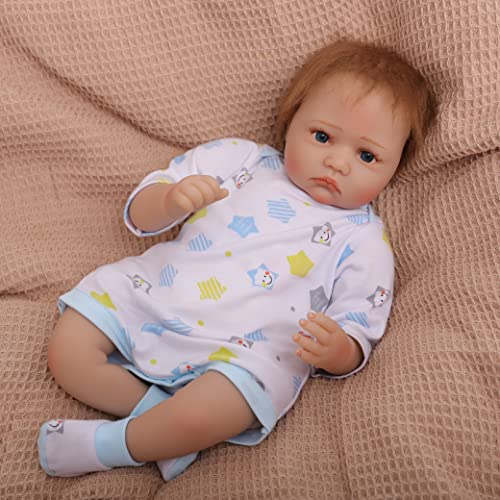 SYP Reborn Dolls Boy 55 cm 22 Pulgadas Reborn Babies Muñecas Realistas Tela Suave Cuerpo Silicona como Verdadero Bebé Recién Nacido Bebé Niños Parece Verdadero Bebé Juguete Regalos Navidad Cover