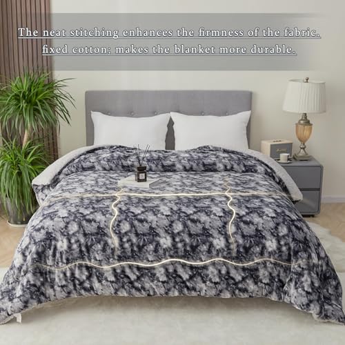CHOSHOME Sherpa Fleece Blanket- Thick Warm Blanket for Winter, Soft Fuzzy Plush Blanket for Bed, Couch, Travel (Tie Dye Grey, Twin 60" x 80", Thickened Type)