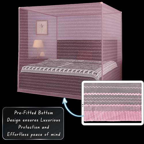 Image of Mosquito Net for King Size Bed & Double Bed, 6x7 ft, Wall /Hook Hanging, Premium Poly-Cotton Blend Fabric Foldable Machhardani (Peach Pink - Frame Not Included)