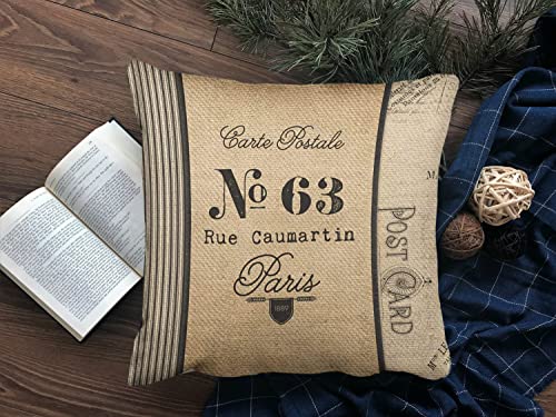Nextchange Burlap Vintage Postage French Country Linen Pillowcase Comfortable Decoration For Sofa Bed Chair Car (Two Sides) Pillow Cover Size 20X20 In #TOP2