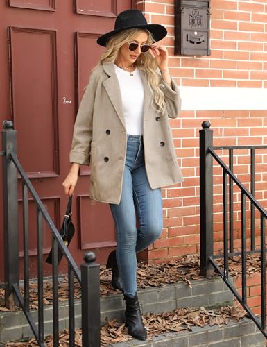 Bankeng Women's Winter Wool Blend Coat Notch Lapel Double Breasted Peacoat Loose Warm Coat Mid-Long Outerwear4