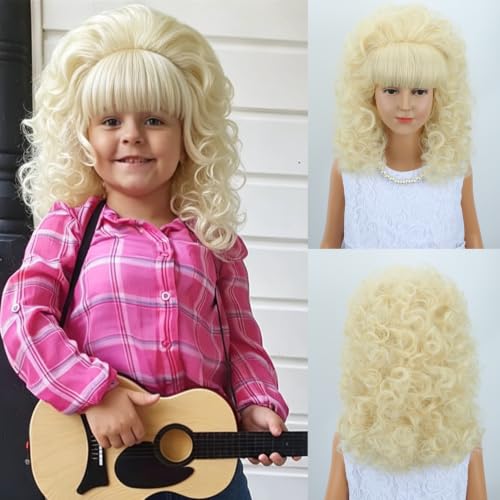 MAGQOO Kids Blonde Wig with Bangs Child Girls Curly 60s 70s 80s Retro Bouffant Beehive Wigs Halloween Cosplay Party