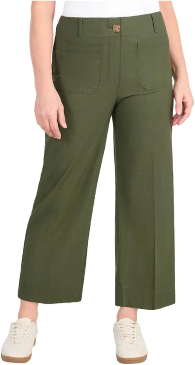 Hilary Radley Women's High Rise Cotton Stretch Wide Leg Pant with Pockets
