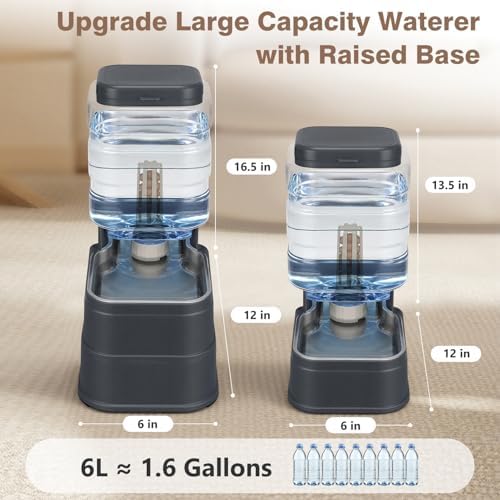 1.6 Gallon Pet Automatic Dog Water Dispenser Cat Gravity Waterer Feeder with Stainless Steel Bowl 8L Large Capacity Puppy Feeding Raised Bowls with Filter,Ice Pack (Charcoal Gray, 6L(1.6 Gallon)) - 1