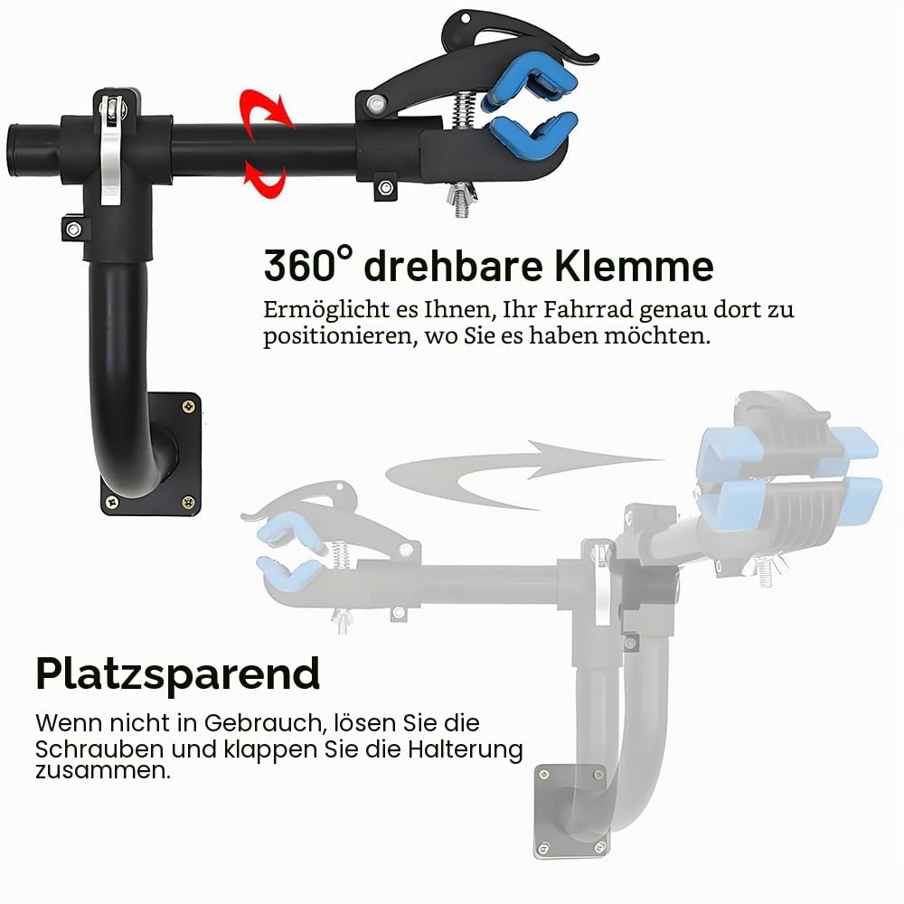 Wandmontierter Fahrrad-Reparaturständer, Fahrradständer für Fahrrad-Werkzeuge und Wartung, Fahrradwartungsständer für Rennräder, Mountainbikes, um 360 Grad drehbarer Klemmkopf, hält bis zu 25 kg