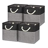 Picture of Temary Storage Baskets 4 Pack Fabric Storage Cubes Basket for Organizing, Collapsible Cloth Baskets with Handles for Shelves, Home, Closet (Black&Gray)