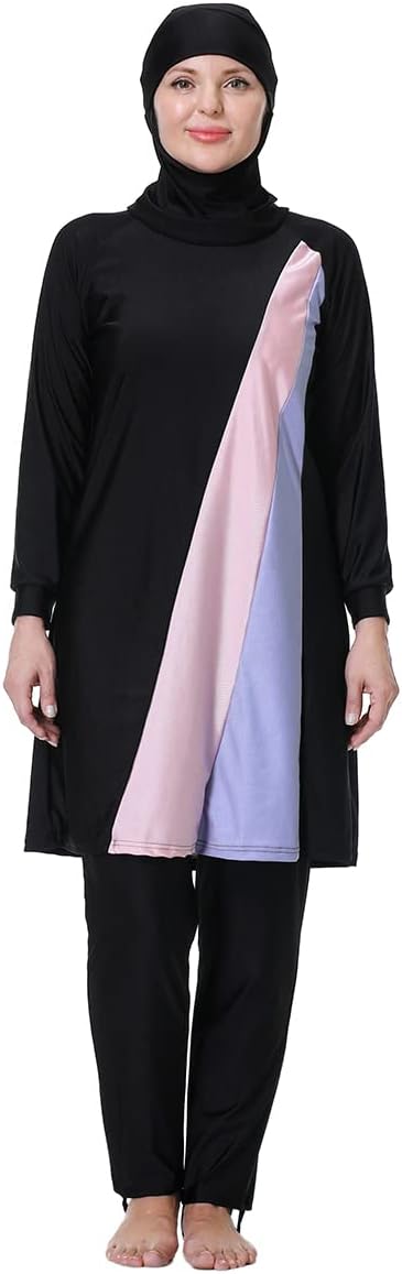 FYMNSI Women Modest Muslim Swimsuits Plus Size Full Body Islamic Burkini Hijab 3 Piece Long Sleeve Rash Guard Skirt Swimwear