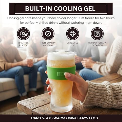 Image of Frozen Pint Beer Glasses - Freezable Mugs Freeze Chiller, Birthday Gifts Him, Men, Dad, Guys, Cooling Cups 12oz Unbreakable Tritan Acrylic, Double Walled Insulated Glass Gift, Iced Coffee Tumbler