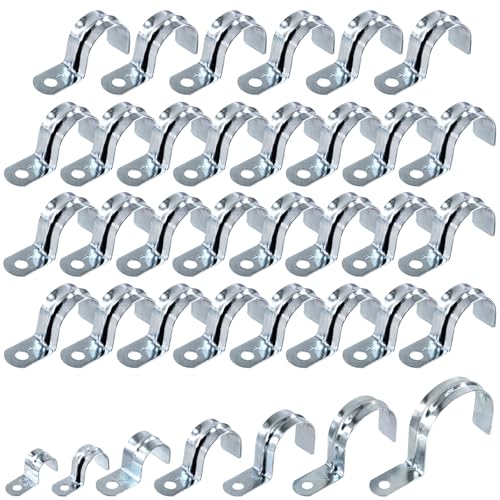 Swpeet 30Pcs 1-1/4 '(32mm) Zinc plateado Kit de correa de tubo EMT de un agujero, correas de tubo Correa de tubo de soporte U Abrazadera de tubo Abrazaderas de tubo Abrazaderas para fijar tubo EMT