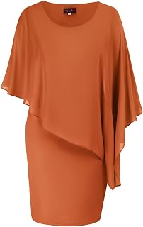 Women's Sleeveless Cape Dress with Chiffon Overlay Sequin Bodycon Pencil Dress
